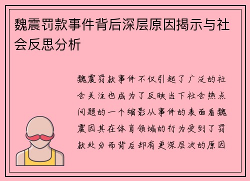 魏震罚款事件背后深层原因揭示与社会反思分析